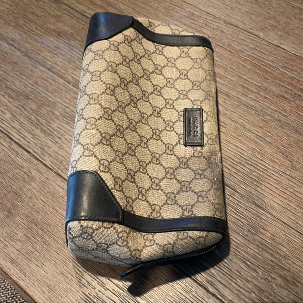 Gucci toiletry bag black beige chrome zipper - Picture 2 of 11